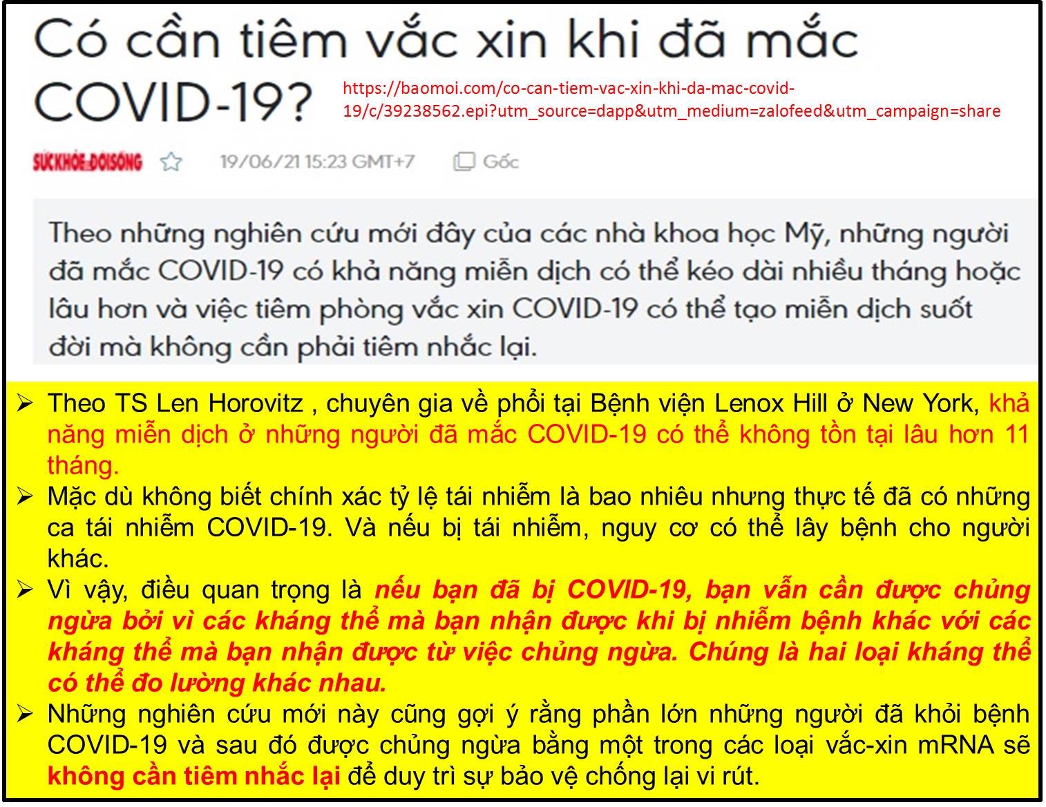 Người đã mắc Covid-19 có cần phải tiêm ngừa Vaccine Covid-19 nữa không ???