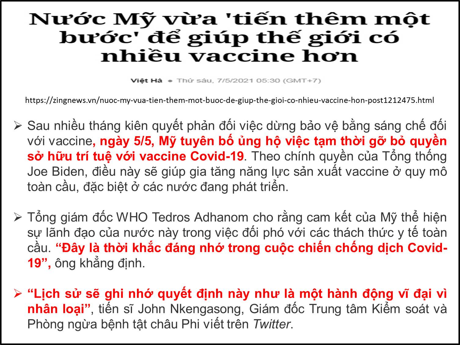 Nước Mỹ vừa 'tiến thêm một bước' để giúp thế giới có nhiều vaccine hơn ...