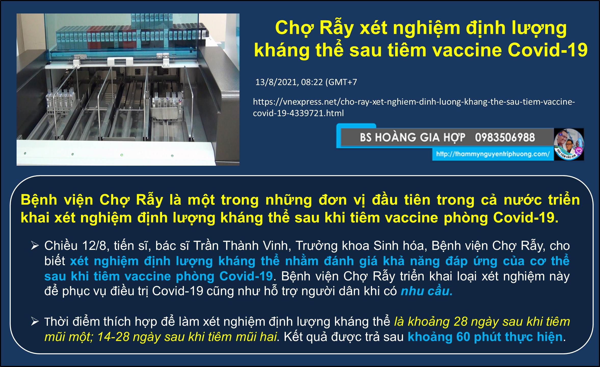 xét nghiệm định lượng kháng thể sau khi tiêm vaccine phòng Covid-19