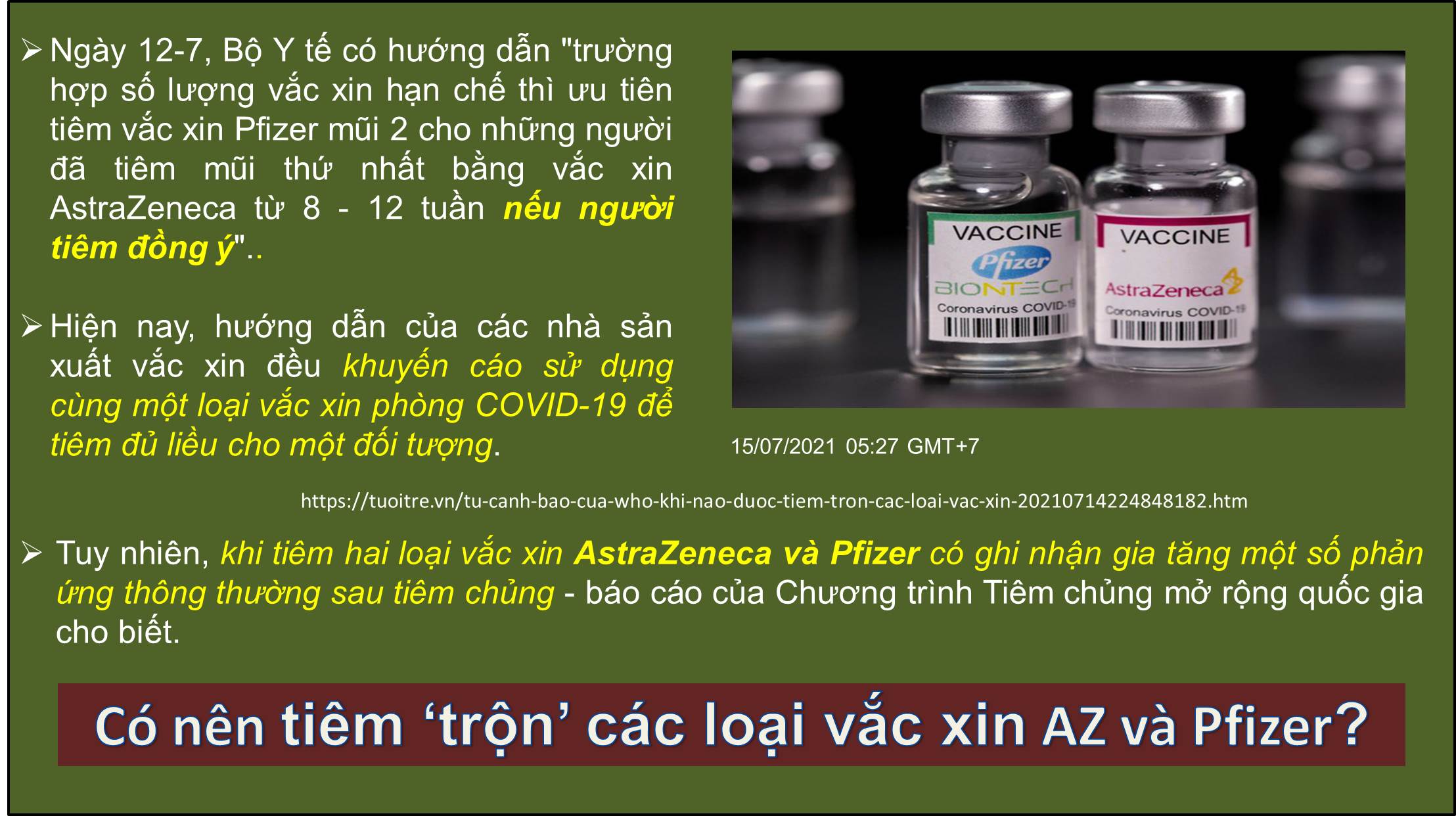 Có nên tiêm ‘trộn’ các loại vắc xin AsatraZeneca và Pfizer BioNtech ???