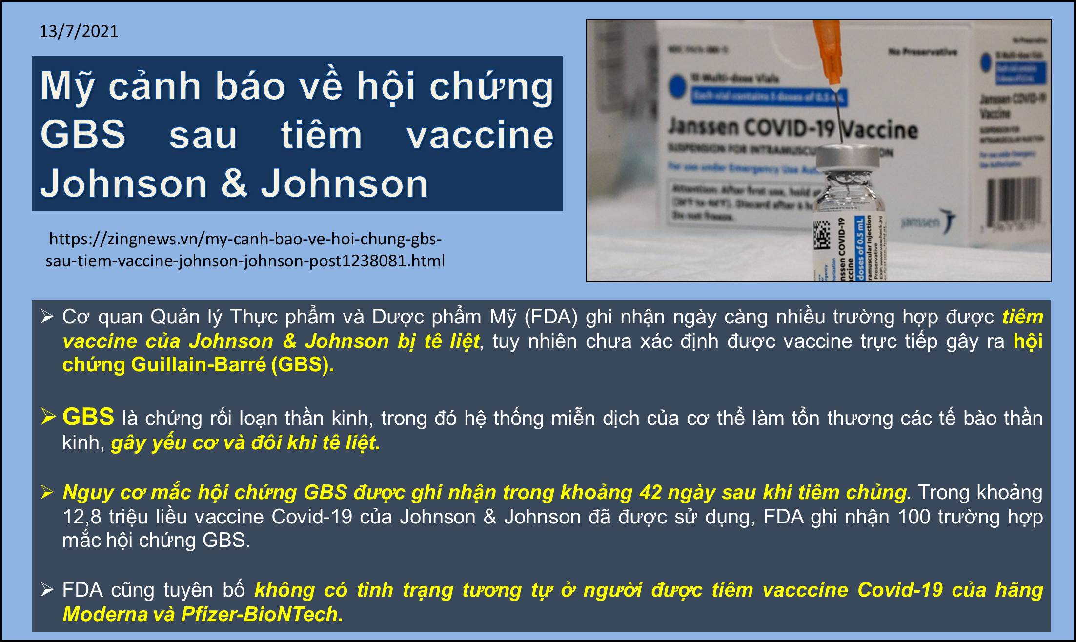 Mỹ cảnh báo về hội chứng Guillain-Barré (GBS) sau tiêm vaccine Johnson & Johnson