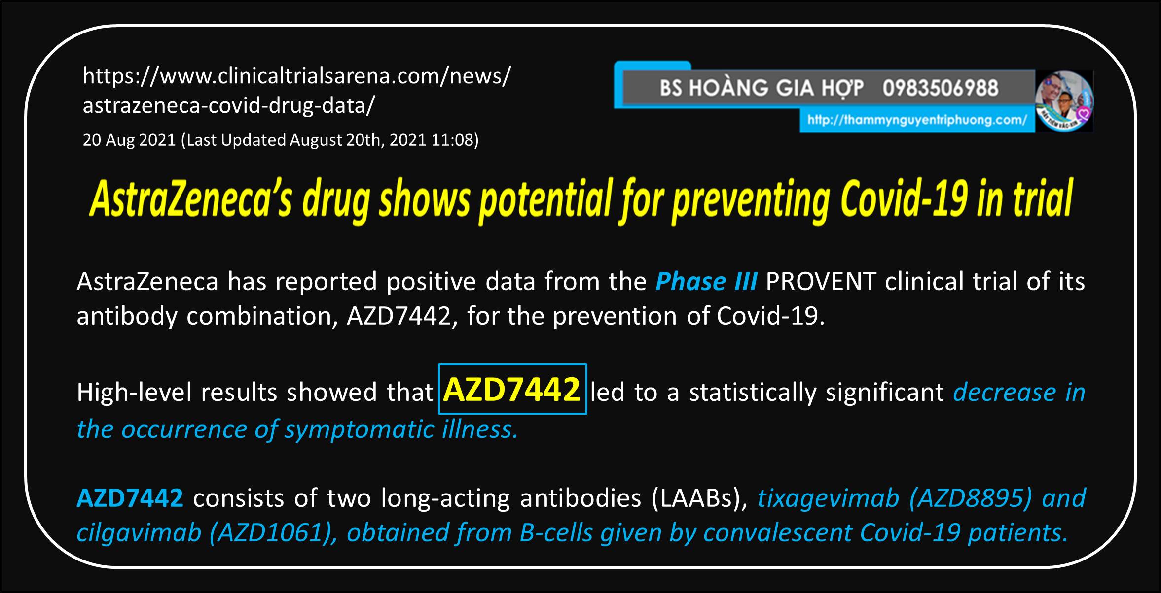 Thuốc AZD7442 trị COVID-19 của AstraZeneca