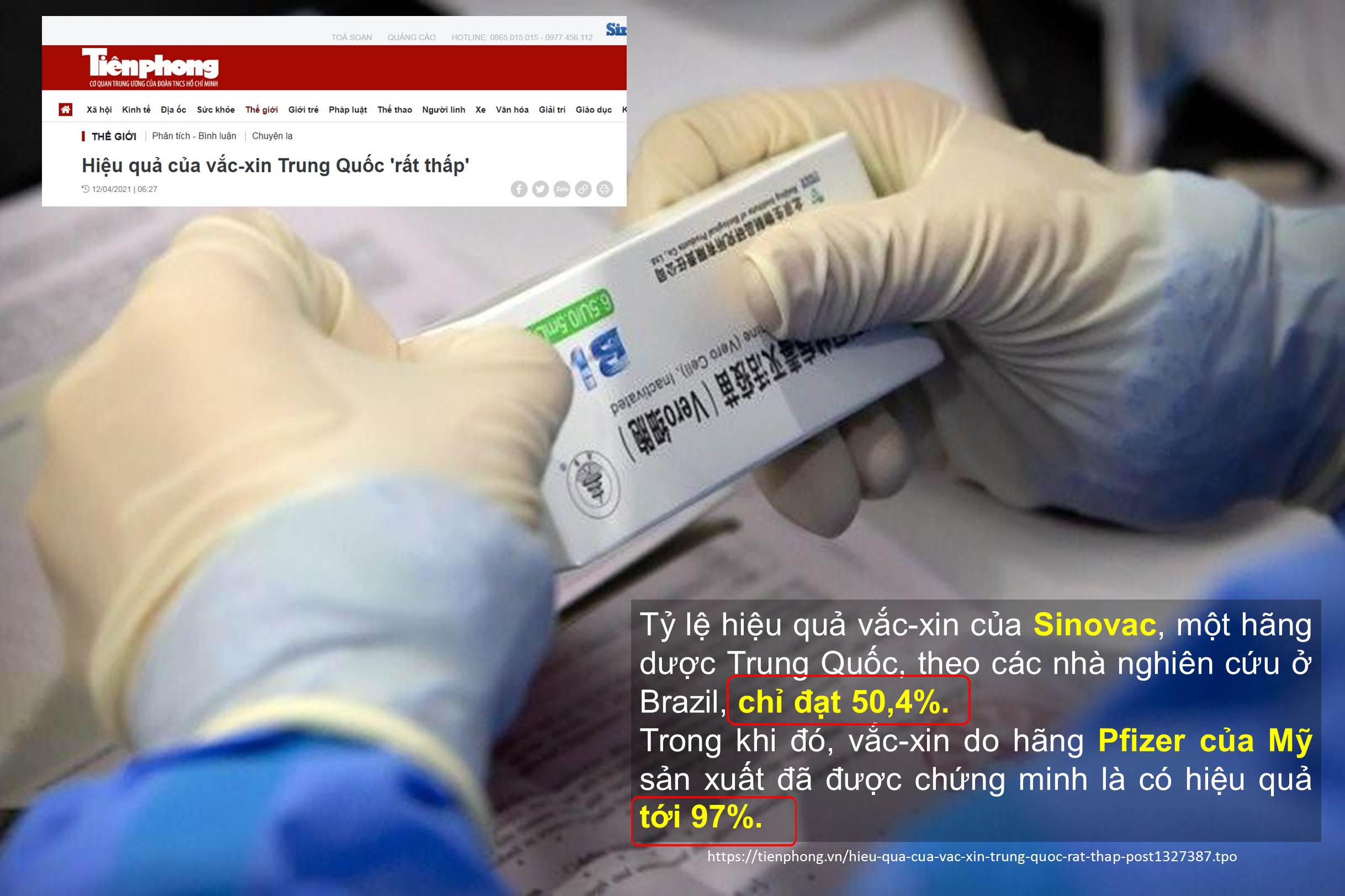 Hiệu quả Vaccine SINOVAC của Trung Quốc rất thấp ...!!!