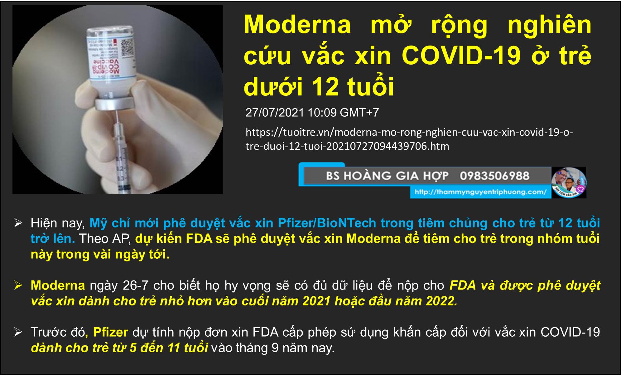 Moderna mở rộng nghiên cứu vắc xin COVID-19 ở trẻ dưới 12 tuổi