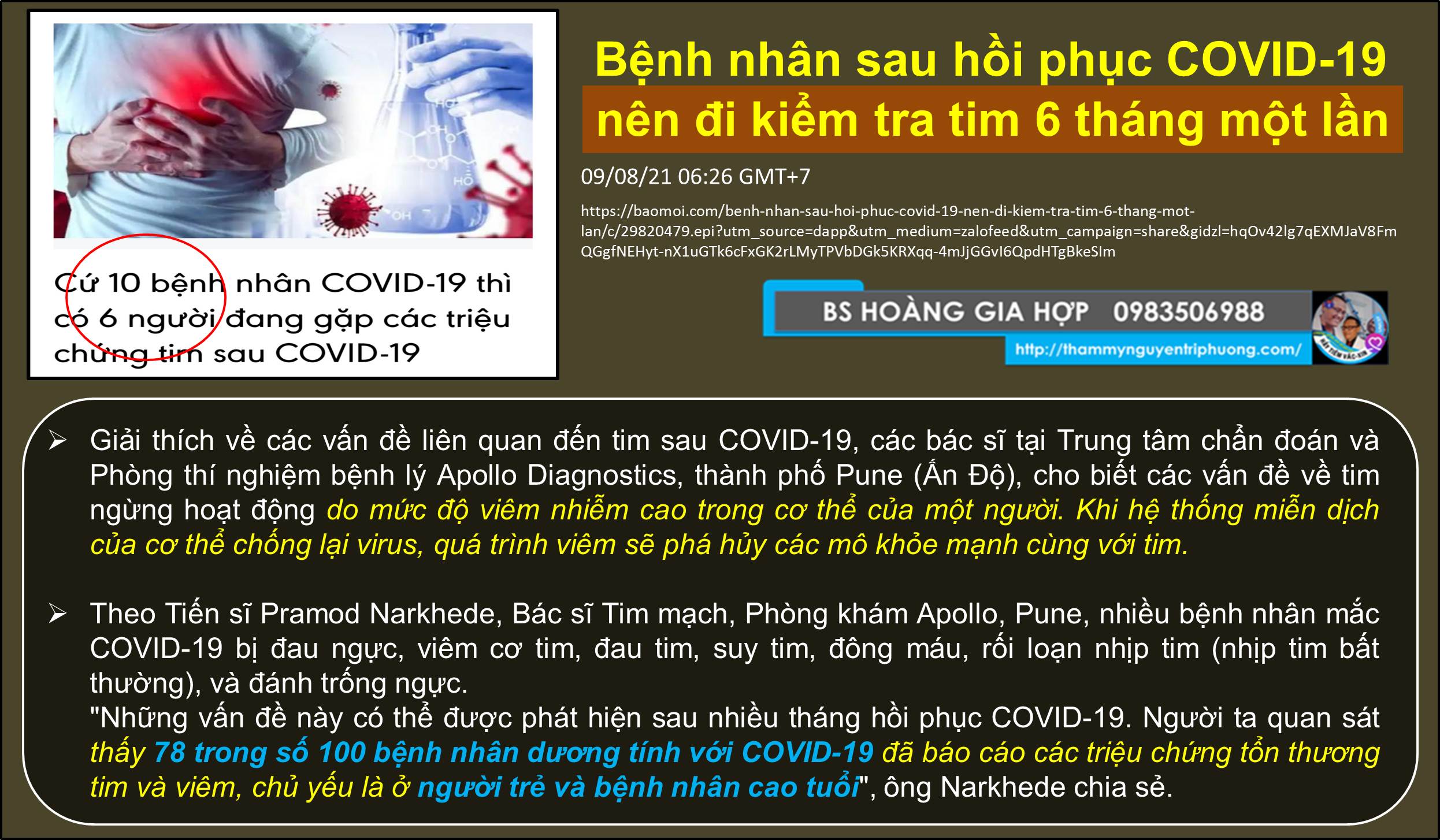 Bệnh nhân sau hồi phục COVID-19 nên đi kiểm tra tim 6 tháng một lần